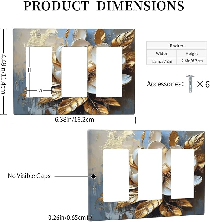 Decorative Art Light Switch Covers Gilded Bloom 3 Gang Triple Rocker Outlet Switch plate GFCI Faceplate GFCI for Home Decor