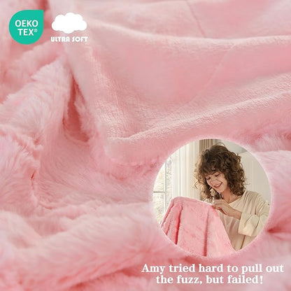 Krifey Faux Fur Throw Blanket for Couch, 3D Marble Texture Soft Throws, Cozy Fuzzy Plush Thick Warm Blanket, Faux Rabbit Fleece, Christmas Birthday Gifts for her Girls Women Mom, Cute Pink, 50x60in