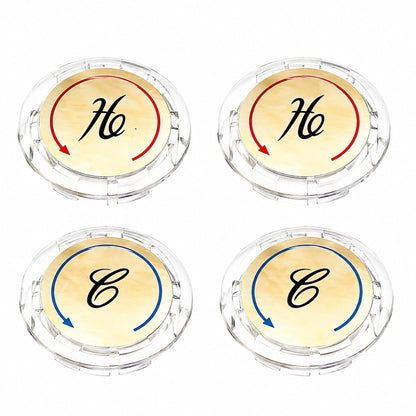 Universal Hot and Cold Faucet Index Buttons, 1.14 inch Inner Diameter Faucet Index Bathroom Sink Handle Buttons, Clear Acrylic with Gold for Delta/LDR/Delex/Peerless Two Clear Handles (4 pack)