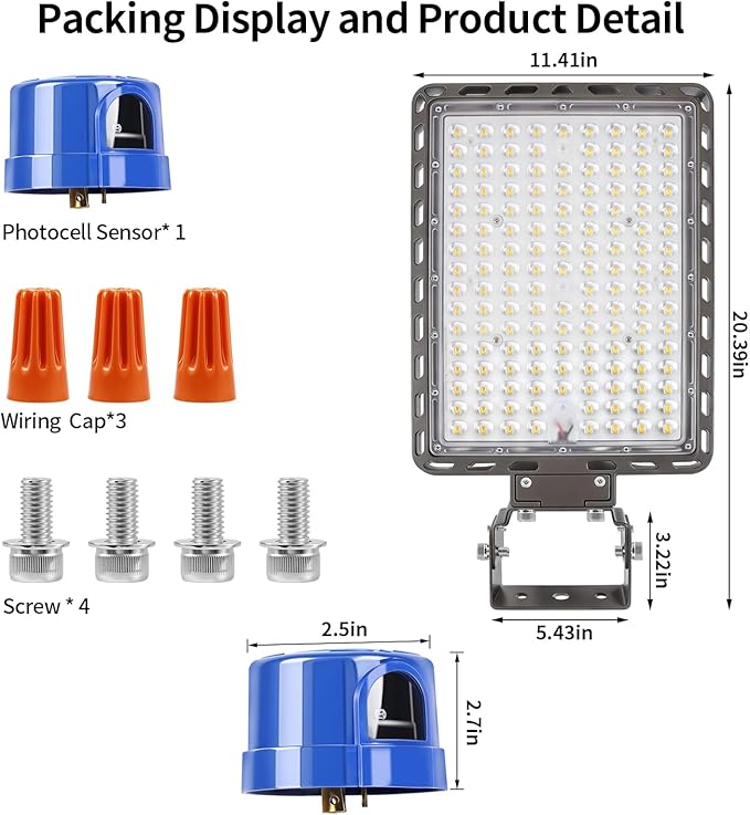 350W LED Parking Lot Lights - Dusk to Dawn 52500LM Super Bright Adjustable Trunnion Yoke Wall Mount IP65 Waterproof Heavy Duty Commercial for Large Area Shoebox Flood Security Lighting