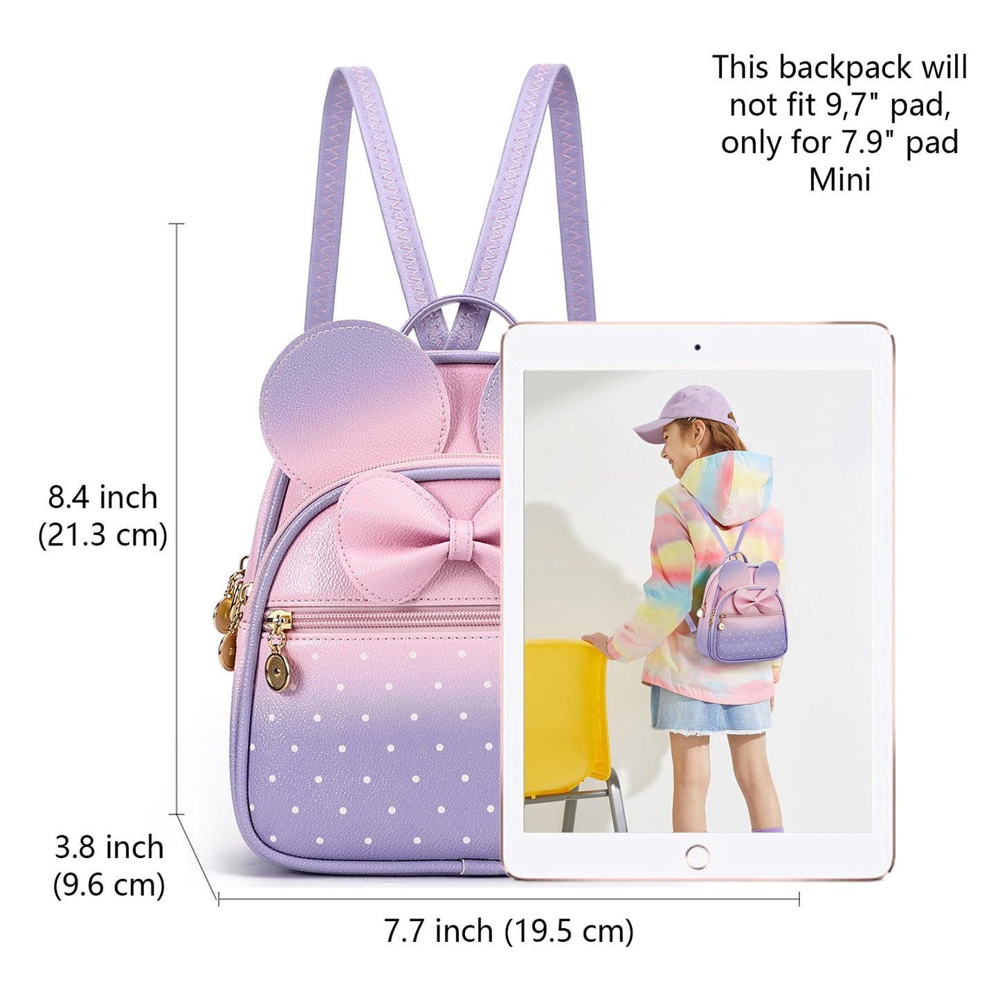 KL928 Girls Mini Backpack Bowknot Polka Dot Cute Small Daypacks Convertible Shoulder Bag Purse for Women