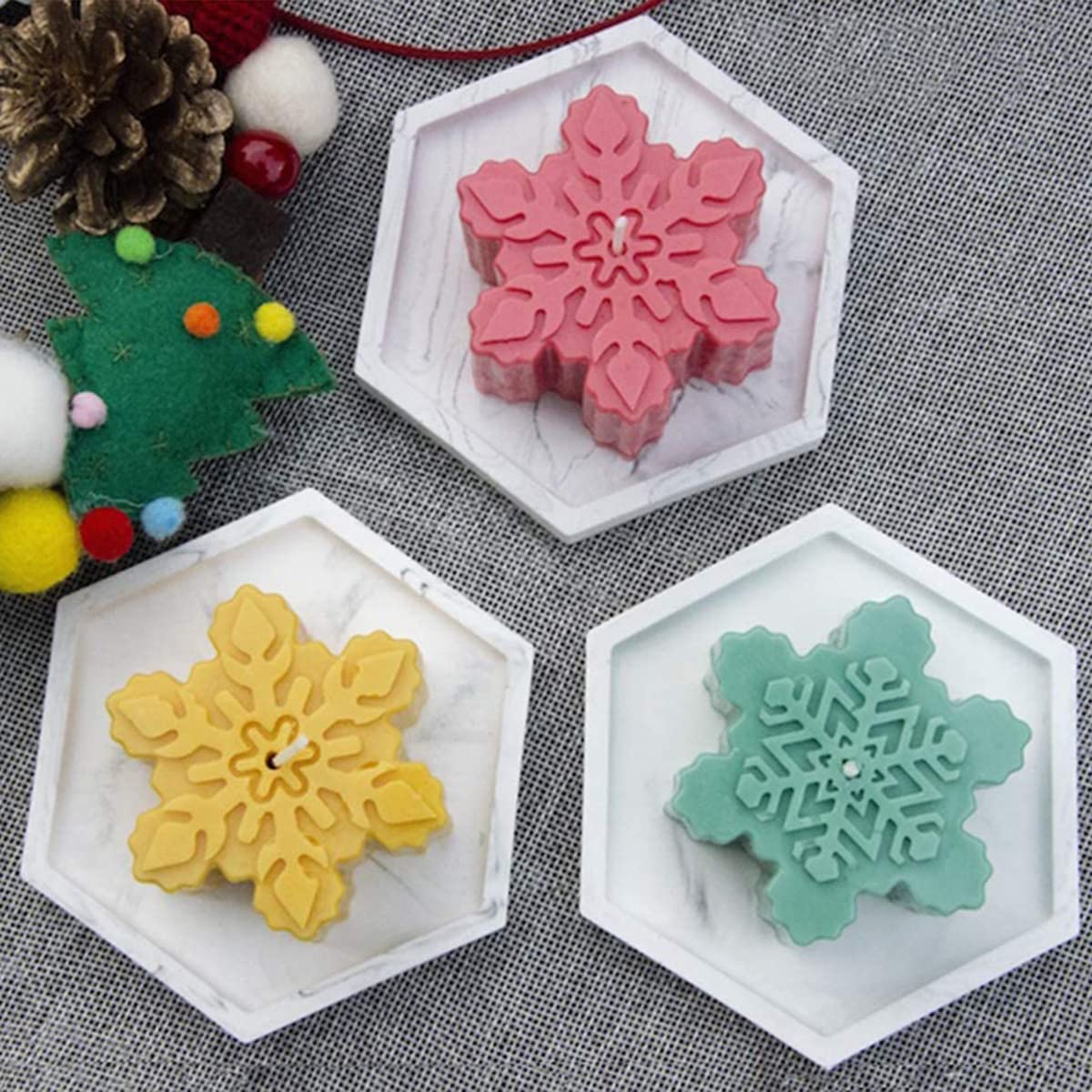 Snowflake Silicone Molds, 2 Pack Cake Pans Cookie Trays Handmade Soap Making Molds Also for Chocolate Mold Pudding Jelly Muffin Ice Cube Tray for Christmas Holiday Party Cake Decor(Pink/Blue)…
