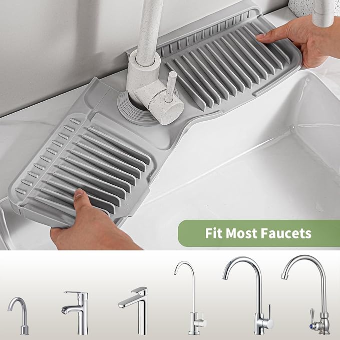 Faucet Mat for Kitchen Sink, 24 Inch Longer Silicone Sink Splash Guard
