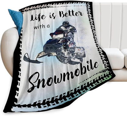 Snowmobile Blanket Decor Gifts for Snowmobile Lover, Flannel Fleece Fuzzy Snow Mobile Throw Blankets, Soft Warm Cozy Plush Sport Blanket Stuff Decoration for Kids Adult 50"x40"