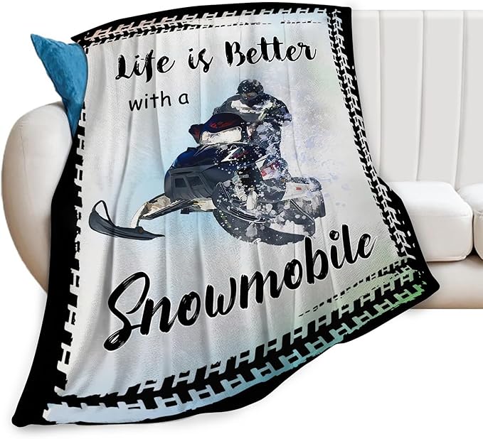 Snowmobile Lover Flannel Fleece Throw Blanket - Soft Warm Cozy Plush Sport Decor Gift For Bed Couch Living Room - Fuzzy Stuffed Decoration For Kids Adult 80"x60"