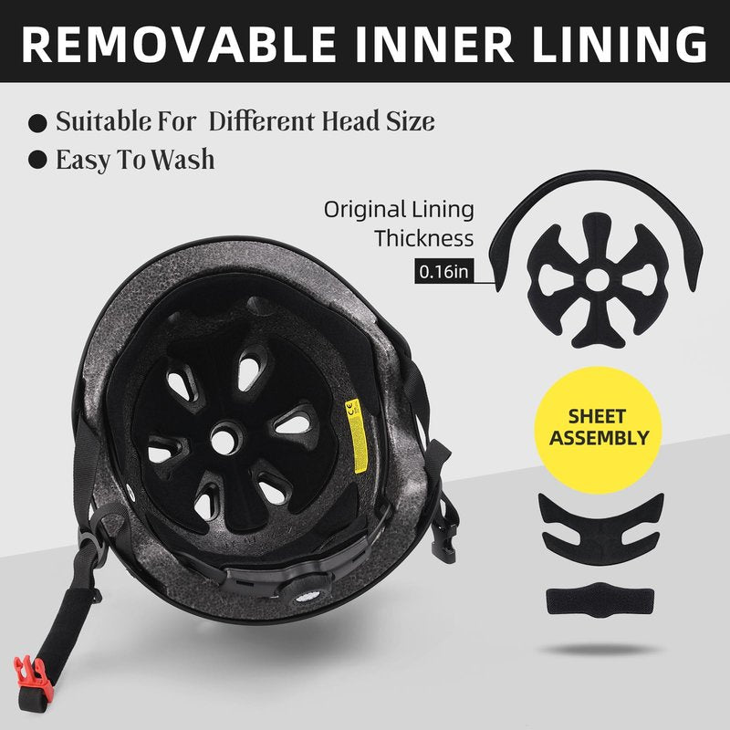 Helmet for Bicycle Scooter Roller Skate Inline Skating Rollerblading, Adjustable and Multi-Sport for Skate Scooter, 3 Sizes for Adult Youth (Black, Medium)