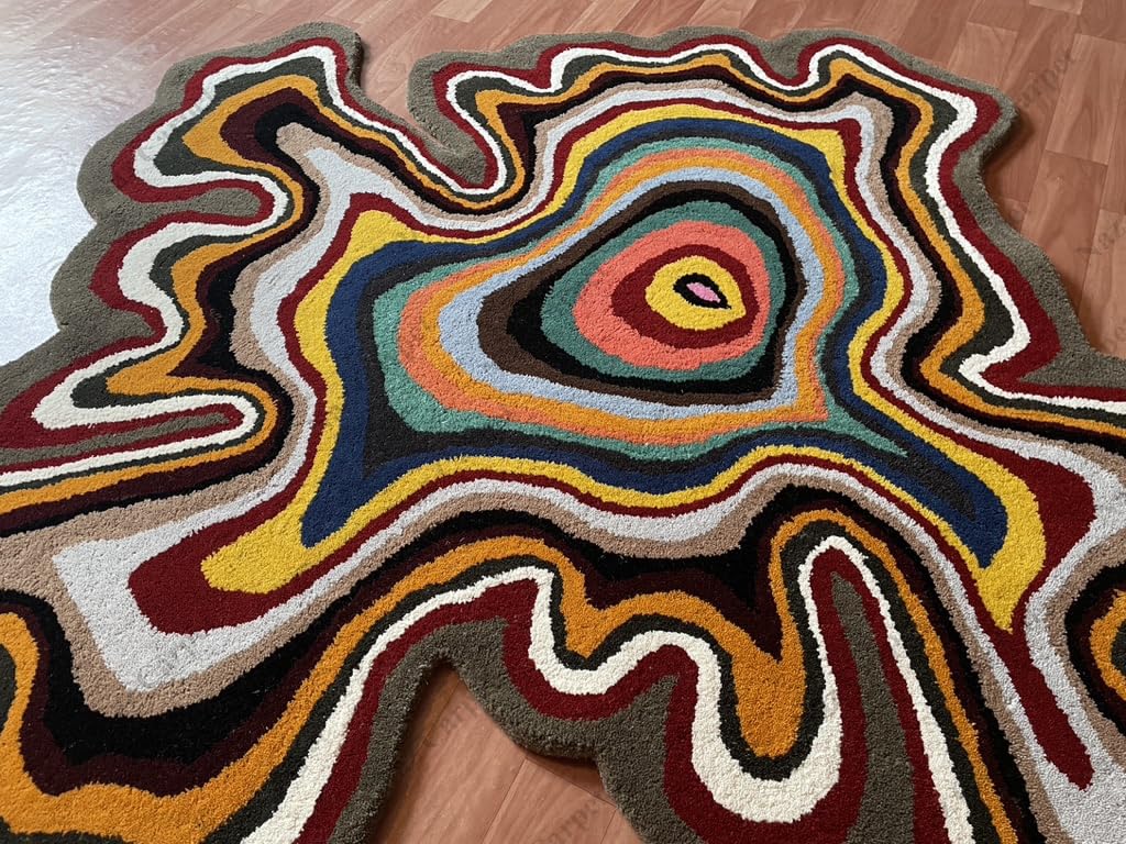 Naz Carpet Irregular Shaped Throw Rug Illusion Pattern Hand-Tufted 100% Wool Handmade Area Rug (Color Multi, 4x4 Feet)