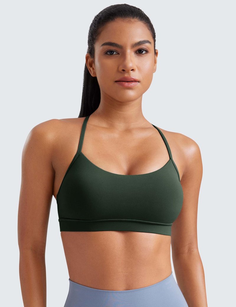 CRZ YOGA Butterluxe Y Back Sports Bras for Women - Padded Racerback Low Impact Spaghetti Thin Strap Workout Yoga Top Legend Green Small