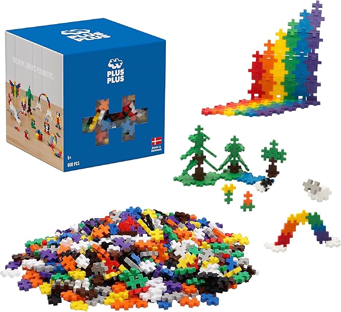 PLUS PLUS 600 Piece Interlocking Building Blocks for Kids Open Ended Connecting Toys STEM Bin Classroom Mini Manipulatives Play Tube - Basic Color Mix