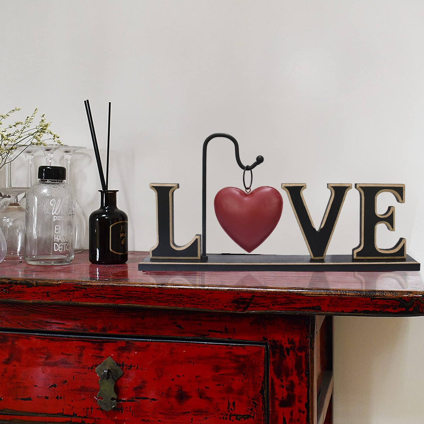 Wood Love Sign Freestanding Letters Cutout Wooden Words Block Mother's Day Home Decor Mantle Mantel Fireplace - Decorative Tabletop Centerpiece Rustic Christmas Wedding Valentine's Day Party Decoration