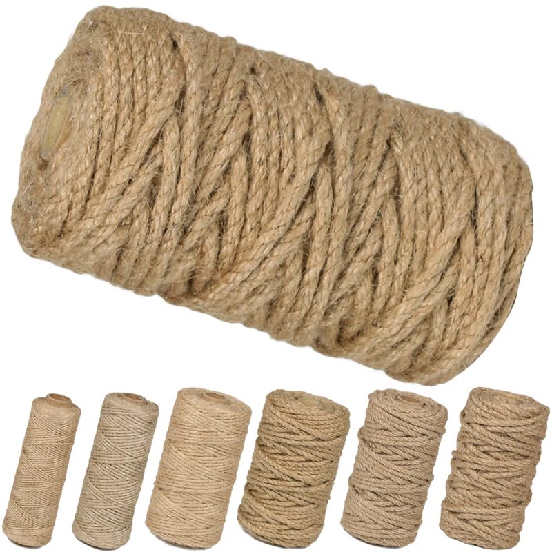 PerkHomy 5mm Jute Rope 105 Feet Twisted Heavy Duty and Thick Twine Rope for Cat Scratcher Scratching Post Tree Craft Projects Gardening Home Decoration Packing Bundling (105FT * 5mm)
