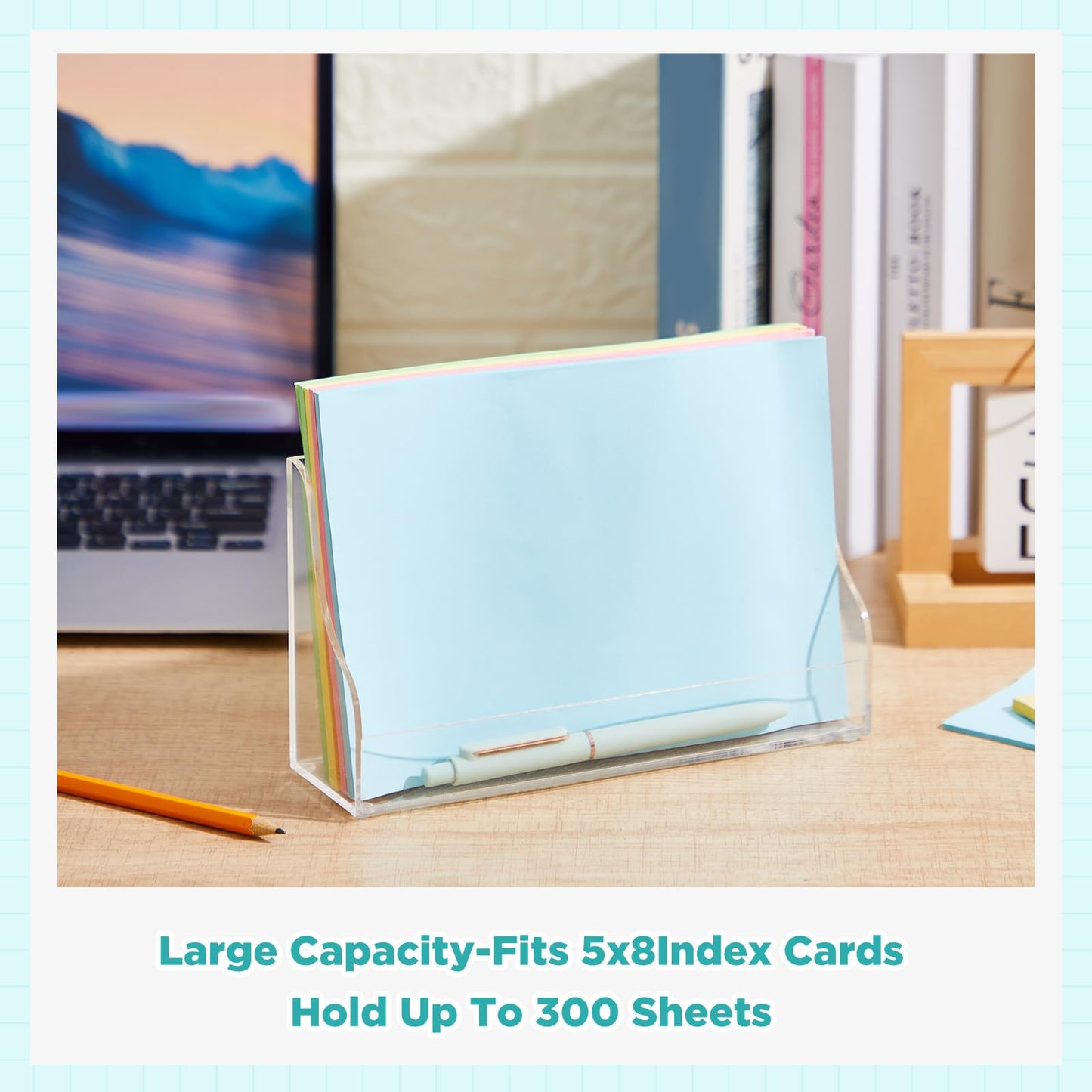 Dunzoom 4 Pack 5x8 Index Card Holder, 2-in-1 Desk & Wall Mounted Acrylic Index Card Display Stand, Includes Screws & Anchors, Clear Flash Notecard Organizer for Classroom, Office & Study
