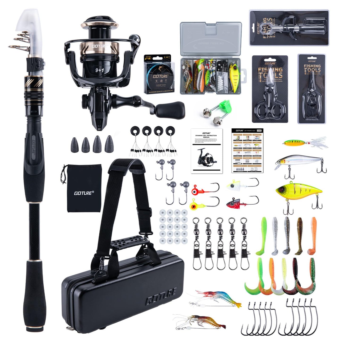 Goture Fishing Rod and Reel Combo - A - 7FT Carbon Fiber Telescopic Fishing Pole - 1 Rod & 1 Reel with Fishing Tackle Travel case