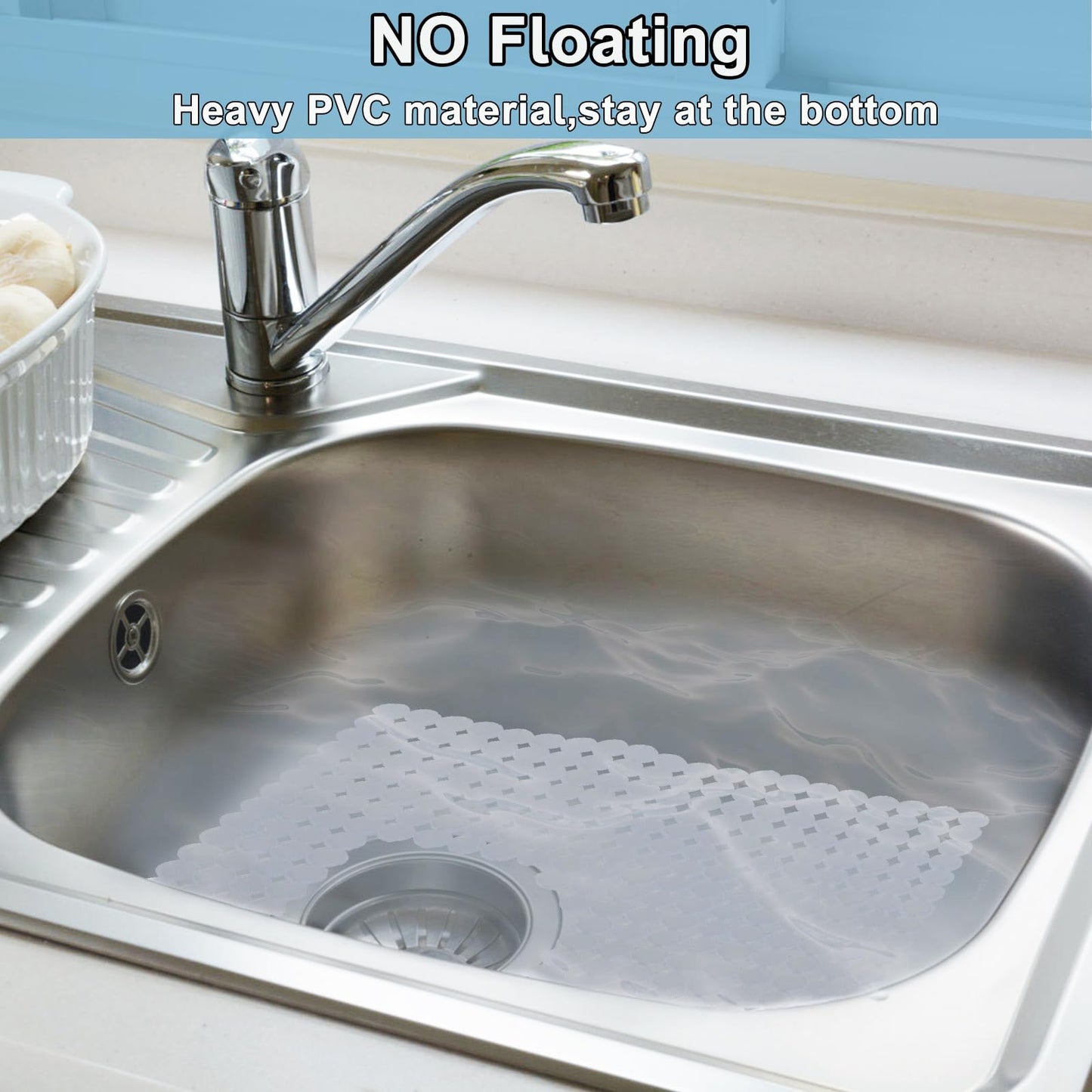 Kitchen Sink Mat for Stainless Steel/Ceramic Sinks,2 Pack Sink Protectors for Kitchen Sink with Scissors, Fast Draining,Easy to Clean,DIY Cut,15.7 X 11.8 Inch(Transparent)