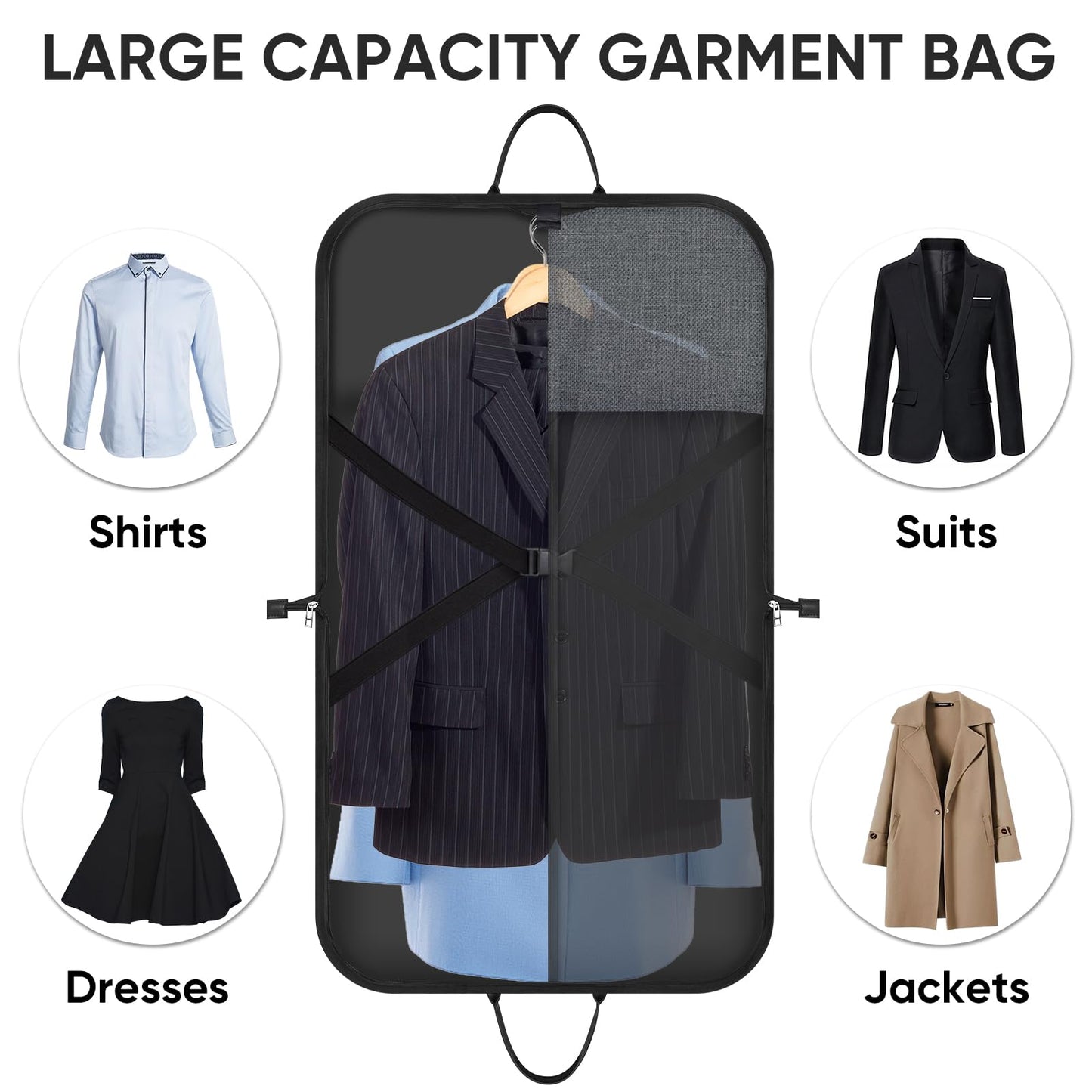 BALEINE Travel Garment Bag, Travel Suit Bag for Men, Water Resistant Carry on Garment Bag for Hanging Clothes, Garment Duffel Bag for Travel Business (Grey)