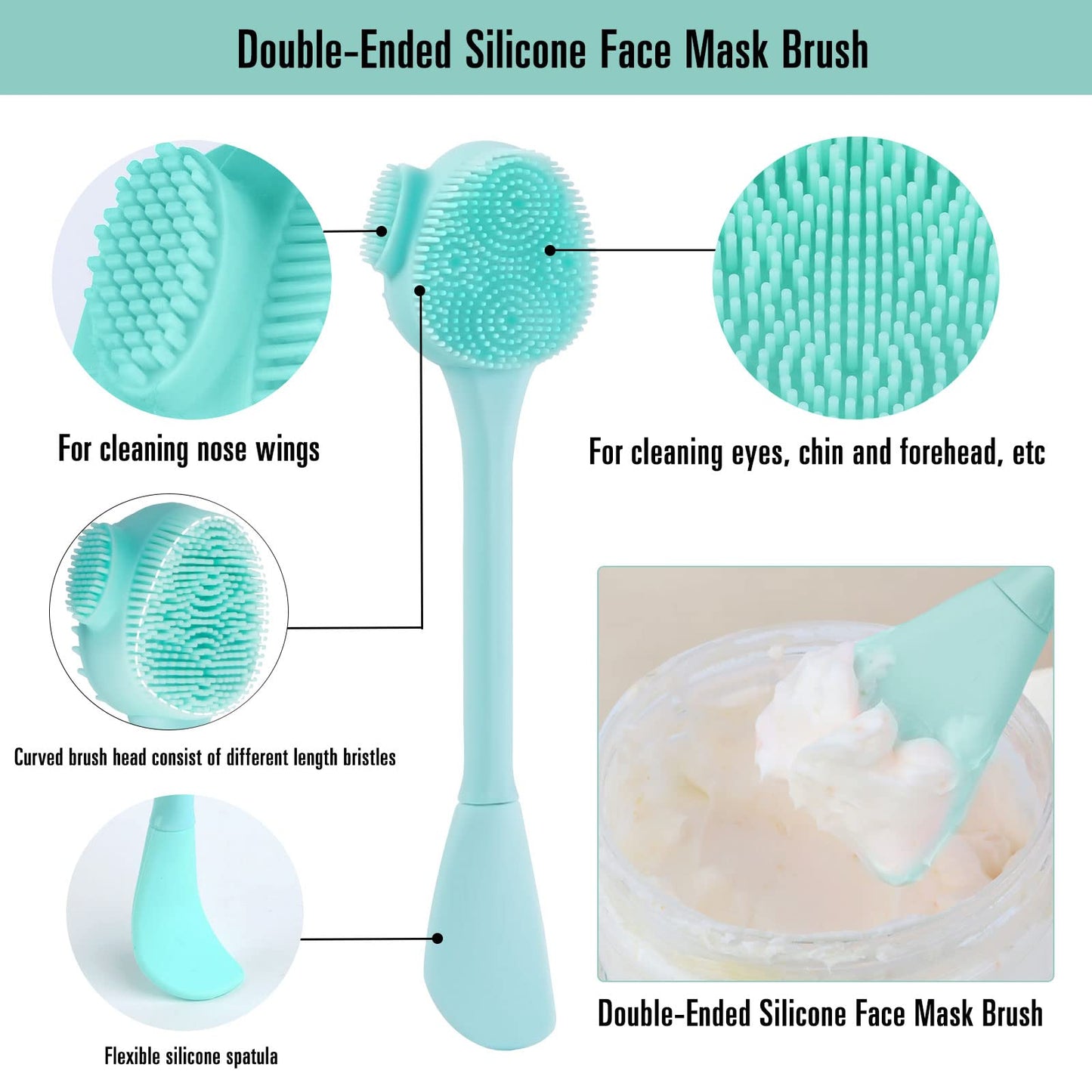 Silicone Facial Cleansing Brush 3 Pack, Beomeen 4 in 1 Handheld Face Scrubber for Deep Gentle Exfoliating, Double-Ended Face Wash Scrub Brush for Face Skincare and Massage (Green)