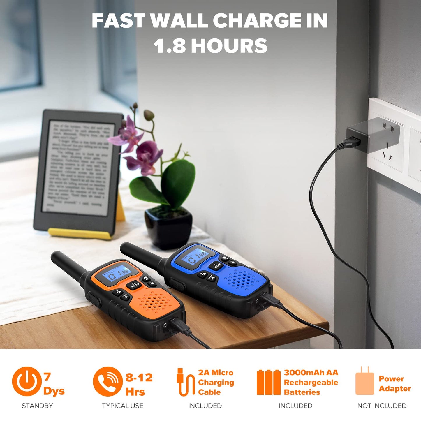 Wishouse Walkie Talkies for Adults Long Range-Rechargeable 4 Pack 2 Way Radios, Hiking Accessories Camping Gear Xmas Birthday Gift for Kids Family with Lamp,SOS Siren,NOAA Weather Alert,Easy to Use