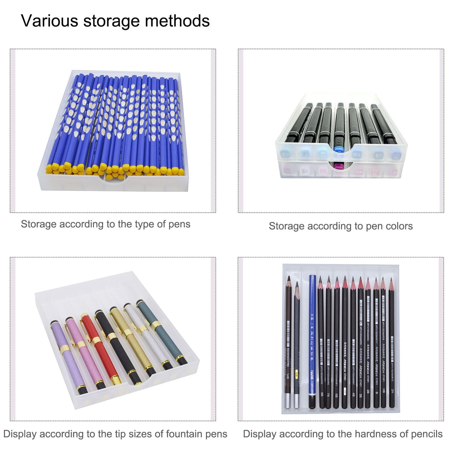 FASTRYF Desk Drawer Organizer, Pen Holder Tray Pen Storage with Fountain Pen, Pencil, Marker, Crayon, Chalk, Nail Art Tools for Office, Craft Room - 2pack