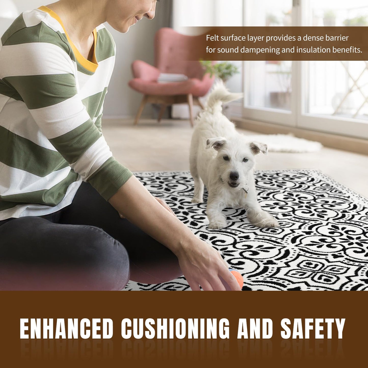 LINLA Non Slip Rug Pad, 5' x 7', 1/8" Thick Felt and Rubber Protective Padding - Low Profile Cushion and Rug Gripper for Hardwood Floors