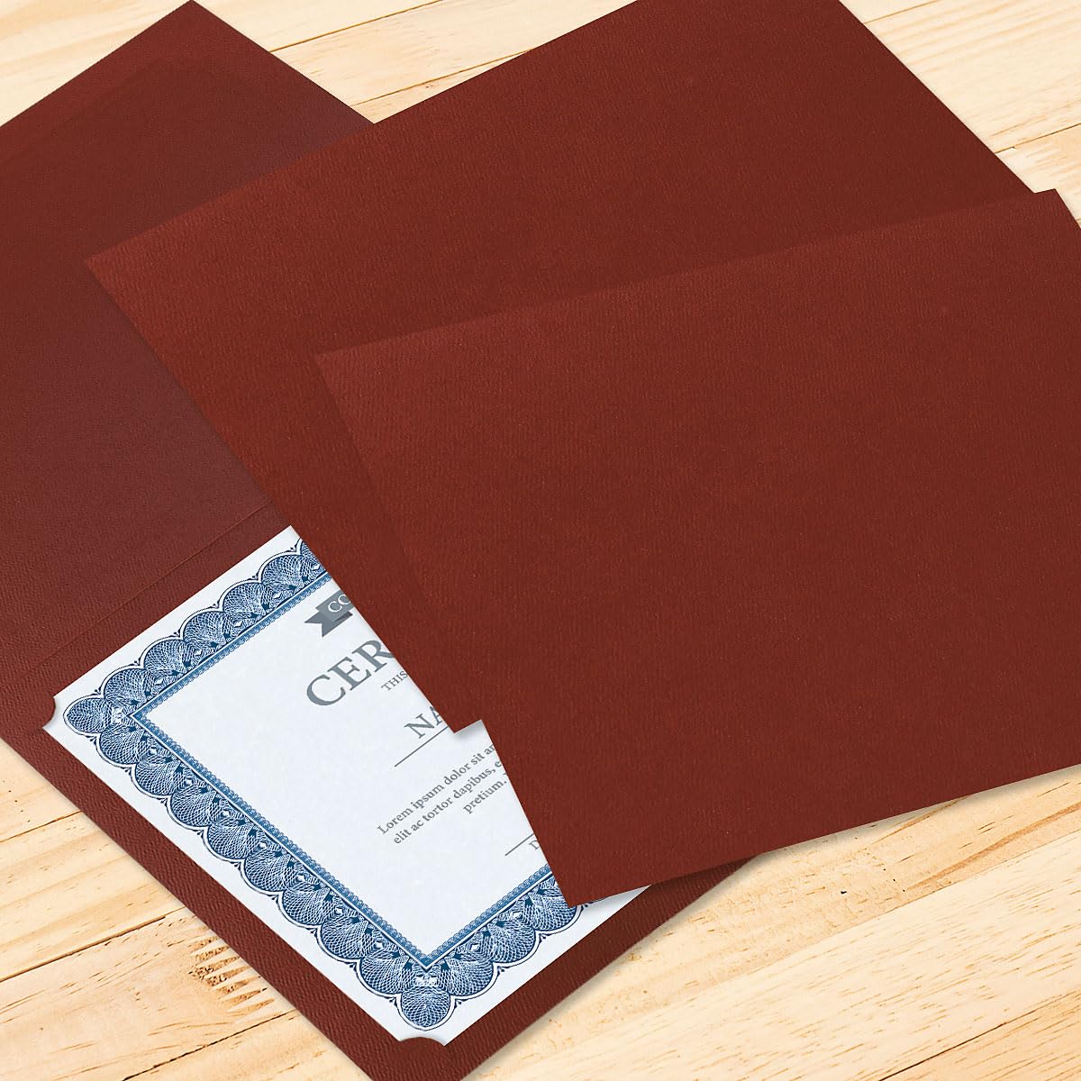 Fine Stationery Plain Burgundy Certificate Folders - Pack of 25, Linen Cover 80 lb. Stock, Folded, Die-Cut Corners, for Office, Business Awards, Graduation, School Diploma Holder, 9-1/2"" x 12""