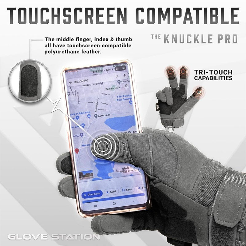 Glove Station Gloves for Men – Touchscreen Utility Gear with Hard Knuckle Protection Used in Motorcycle, Airsoft, & Outdoor Work Gray - Hard Knuckle X-Large