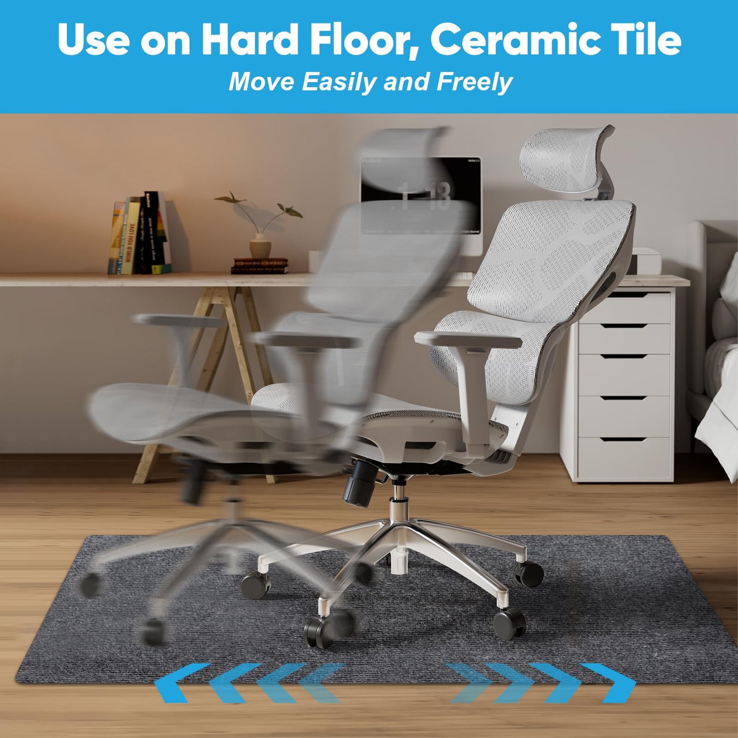 Office Chair Mat for Hardwood Floors - 55"x35" Anti-Slip Large Computer Gaming Chair Mat - for Office Home Gym Wood and Tile Floor, Easy Clean Floor Protection Office Rug - Dark Grey