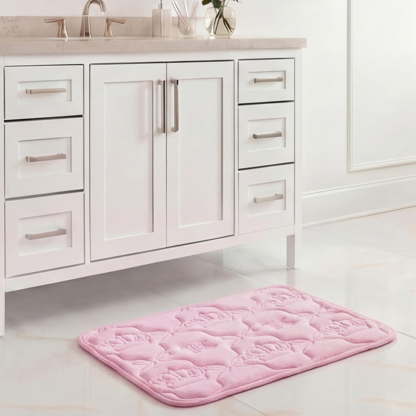 Juicy Couture Quilted Memory Foam Bath Mat, 17" x 24" Bow Lattice Pink Skid-Resistant Bath Rug