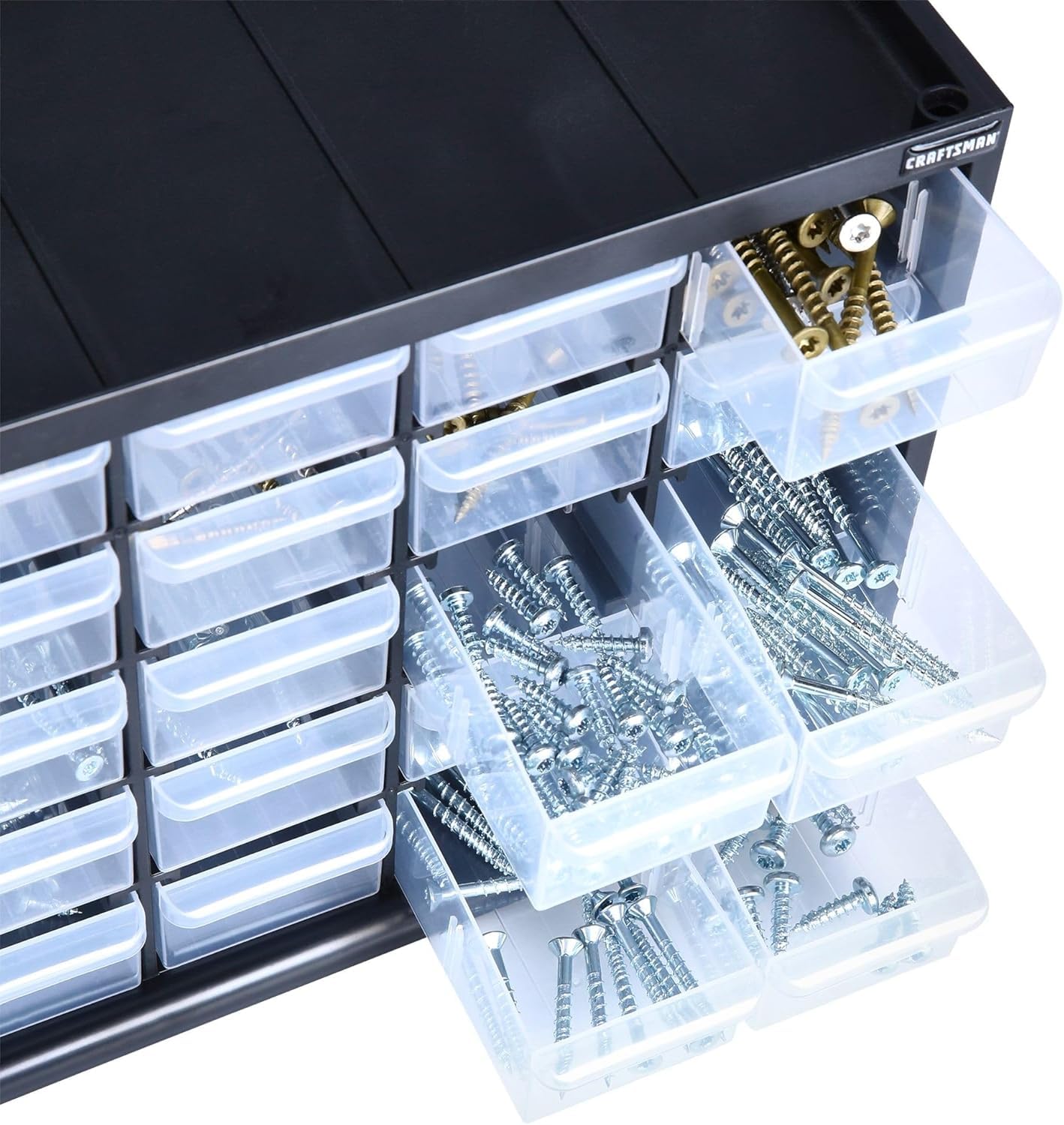 CRAFTSMAN Storage Organizer, 30 Small Drawer Modular Storage System, Easily Stackable, Plastic, Black, White (CMST40730)