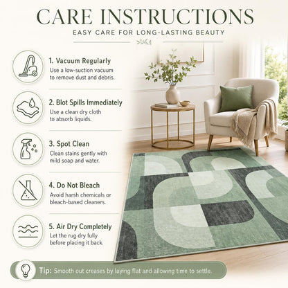8X10 Area Rugs Modern Abstract Non Slip Washable Large Carpet for Living Room Bedroom, Green Rug 8X10 Geometric Pattern for Kids Nursery Thin 8 by 10 Indoor Home Decor Pet & Child Friendly