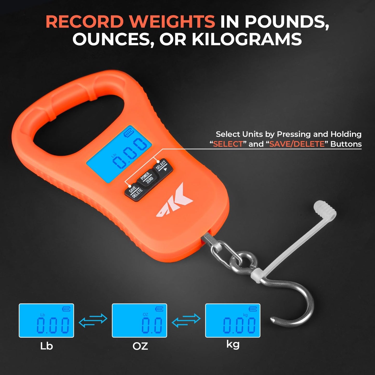 KastKing ToughTide USB Charging Fishing Scale, 65lb Capacity, Ultra-Thin Digital Fish Scale, LCD Display, Ergonomic Handle, Fish Scales Digital Weight, Fishing Accessories for Men