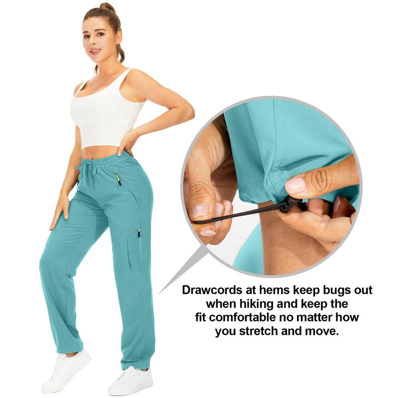 Toomett Women's Hiking Pants Quick Dry UPF 50 Travel Golf Pants Lightweight Camping Work Cargo Pants Zipper Pockets,6608,Lake Green,L