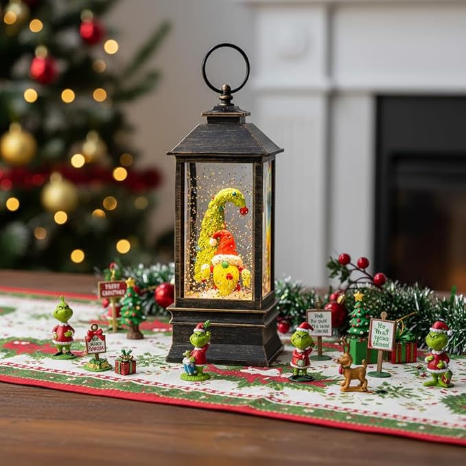 Christmas Snow Globe Lantern Water Glittering Xmas Gnome with Music, USB Lined/Battery Operated Lighted Lantern for Christmas Festival Decoration Gifts