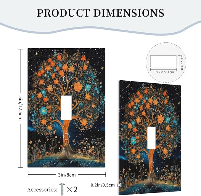 Magical Life Tree in Night Sky Light Switch Covers 1 Gang Single Toggle Wall Plate Decorative Switchcover Electrical Switchplate for Country Living Decor