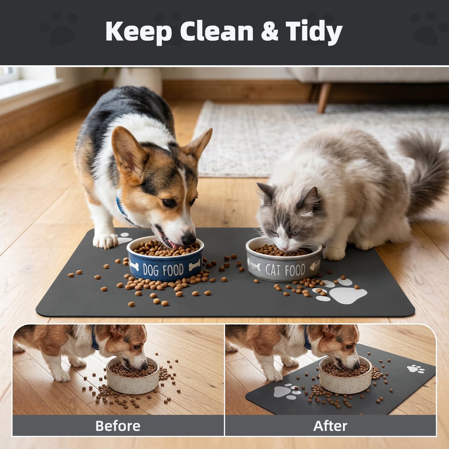 PADOOR Pet Feeding Mat-Absorbent Dog Mat for Food and Water Bowl-No Stains Easy Clean Dog Food Mat-Quick Dry Water Dispenser-Puppy Supplies Accessories
