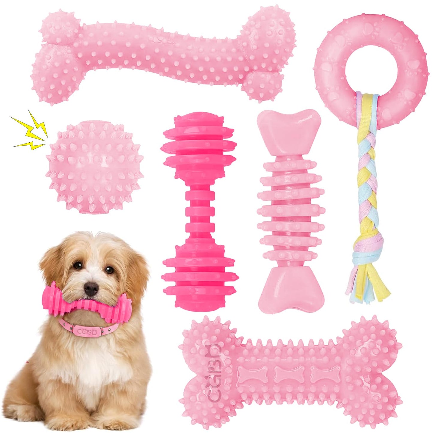CGBD Puppy Toys, 6 Pack Dog Chew Toys for Puppy, Cute Pink Small Dog Toys, Puppy Teething Toys for Puppies, Soft Durable Interactive Chew Toy for Small Dogs