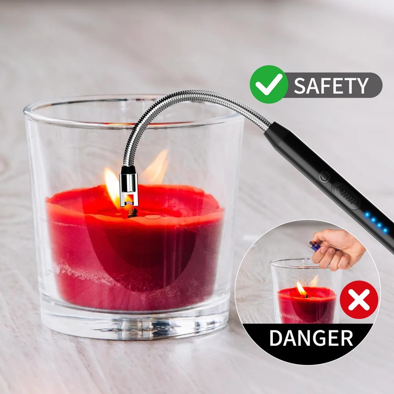 NorOasis 2-Pack Rechargeable Electric Candle Lighters, Flameless Windproof Long Lighter with 360° Flexible Neck and LED Display for Candles, Camping, BBQ & Fireplace (Black)