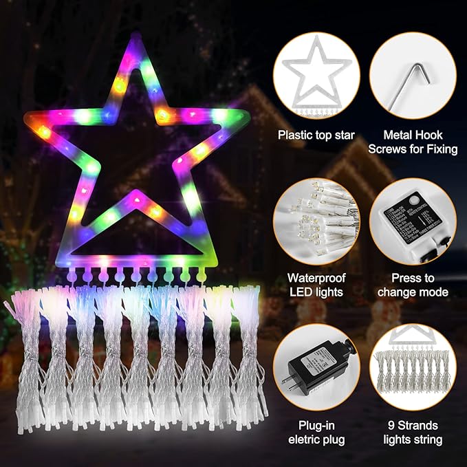 Christmas String Lights Outdoor Decoration 317 LED Star Fairy String Lights 11 Modes & Waterproof for Party Wedding Patio Yard New Year Holiday Indoor Outdoor - Cool White + Multi-Colored