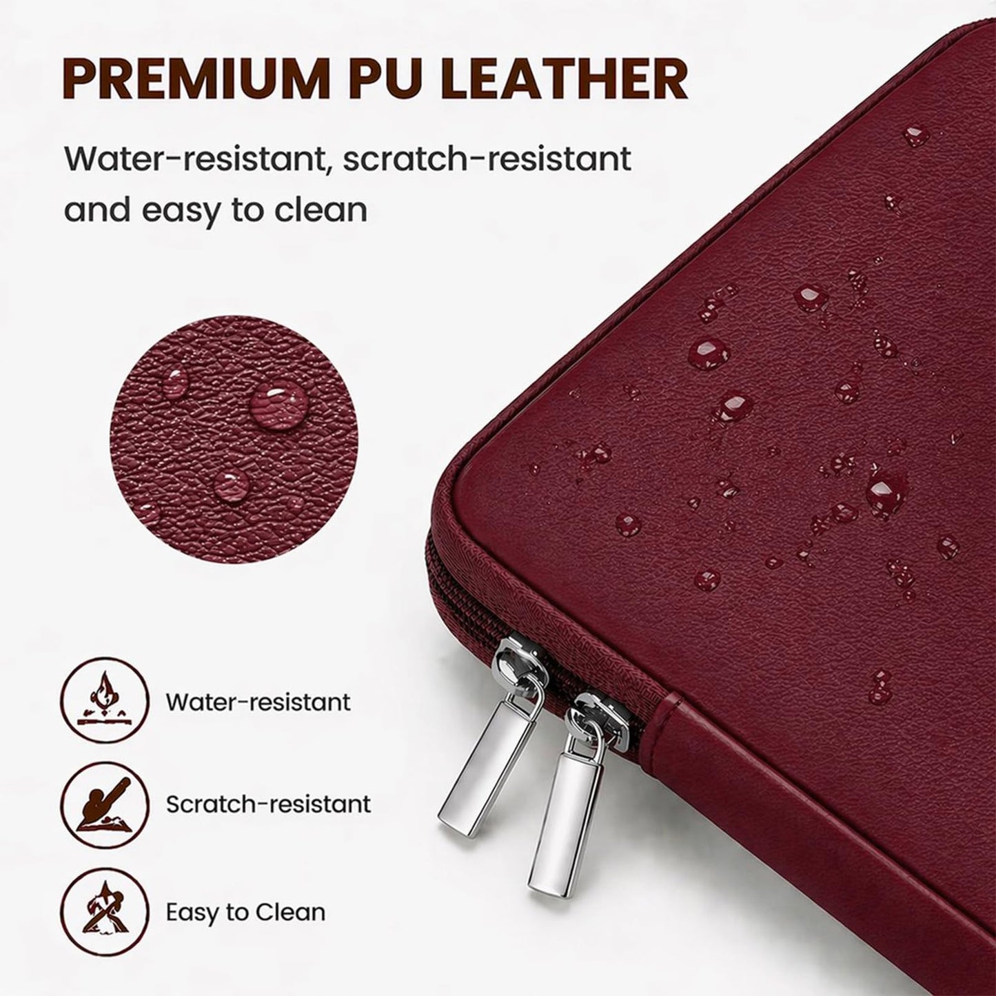 RAINYEAR 15.6 Inch Laptop Sleeve Soft PU Leather Case Protective Water Resistant Zipper Padded Cover Carrying Bag Compatible with 15.6" Notebook Computer Chromebook(Red)