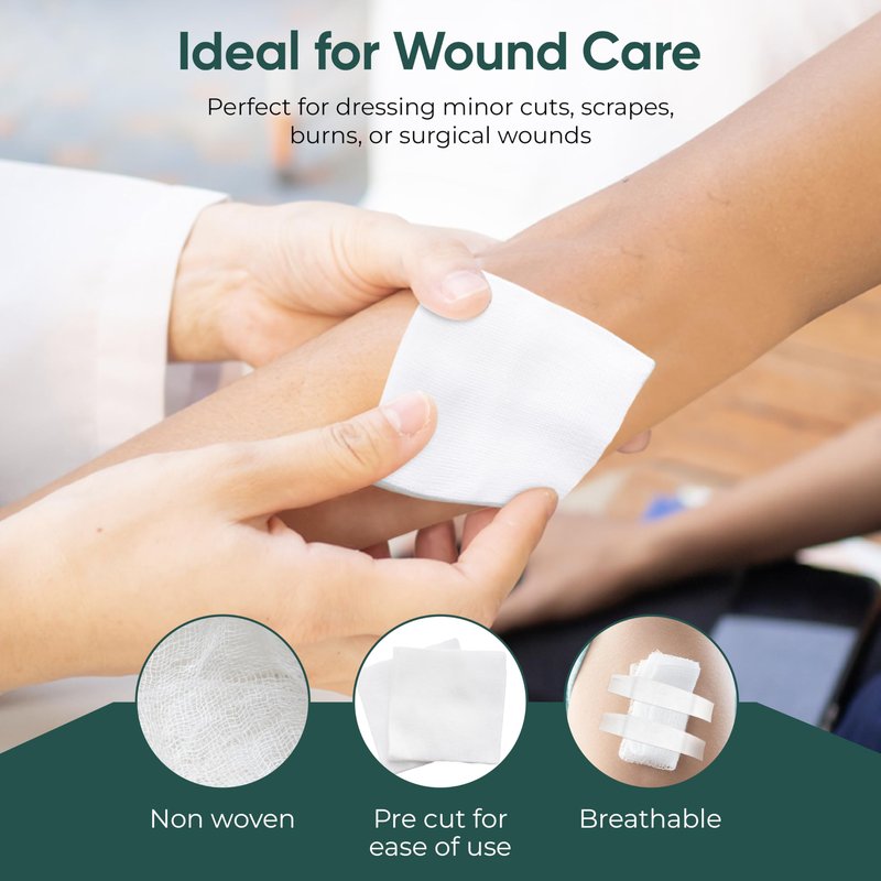 100pc Sterile 4x4 Non-Stick Gauze Pads with Adhesive Medical Tape & 15 Alcohol Wipes – Hypoallergenic Highly Absorbent Non-Adherent Dressing Sponges for Effective Wound Care and First Aid Supplies