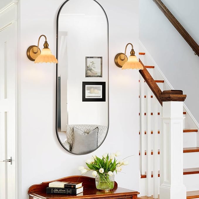 Modern Wall Sconce Bedside Wall Lamp White Vintage Glass Bedroom Light Fixtures in Door Lighting Fixture for Bathroom Living Room Hallway Corridor