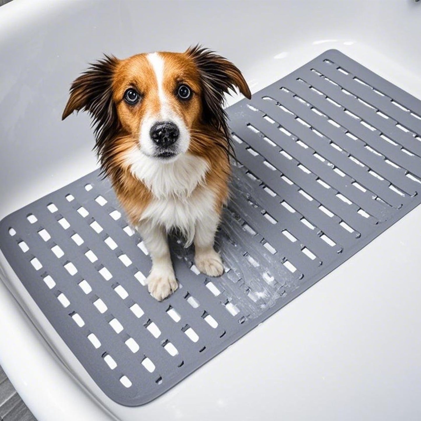 Wiojtry Bathtub Shower Mat, Pet Dog Bathing Non-Slip Mat, Dog Bath mat for tub, Quick Drain Bathtub Mat with Suction Cups & Drain Holes for Bathroom, 27.1x15.7 Inch