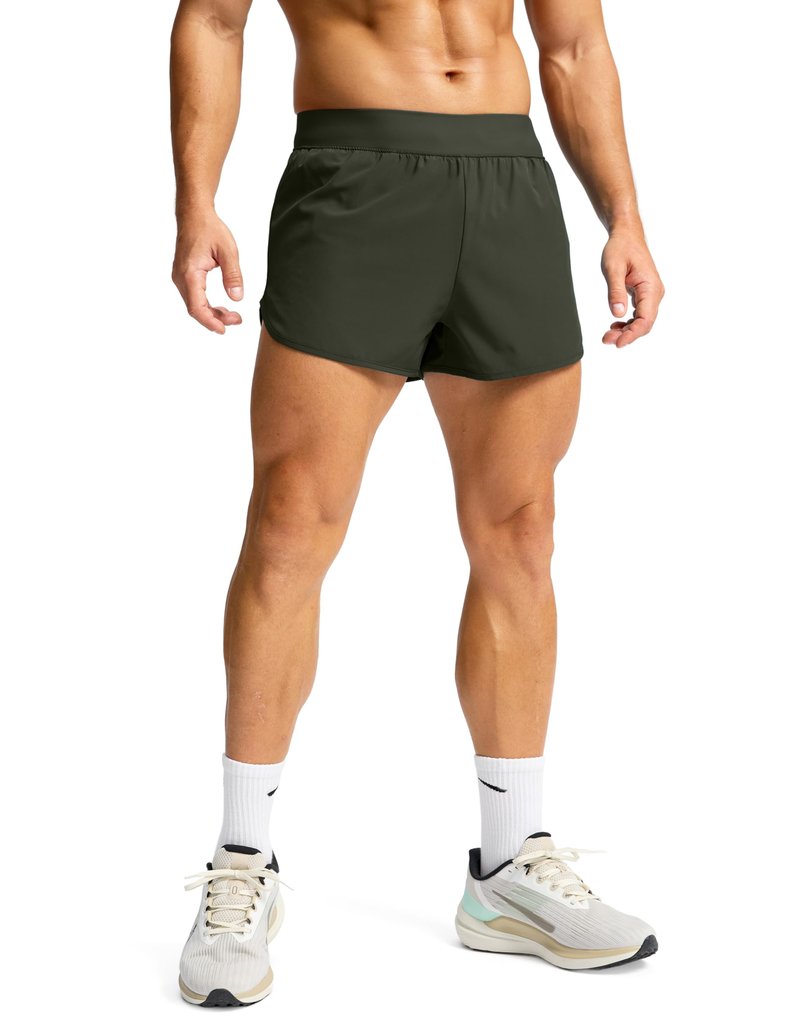 G Gradual Running Shorts for Men 3 Inch Lighweight Quick Dry Workout Gym Athletic Jogging Shorts with Inner Key Pocket, Olive Green, X-Large