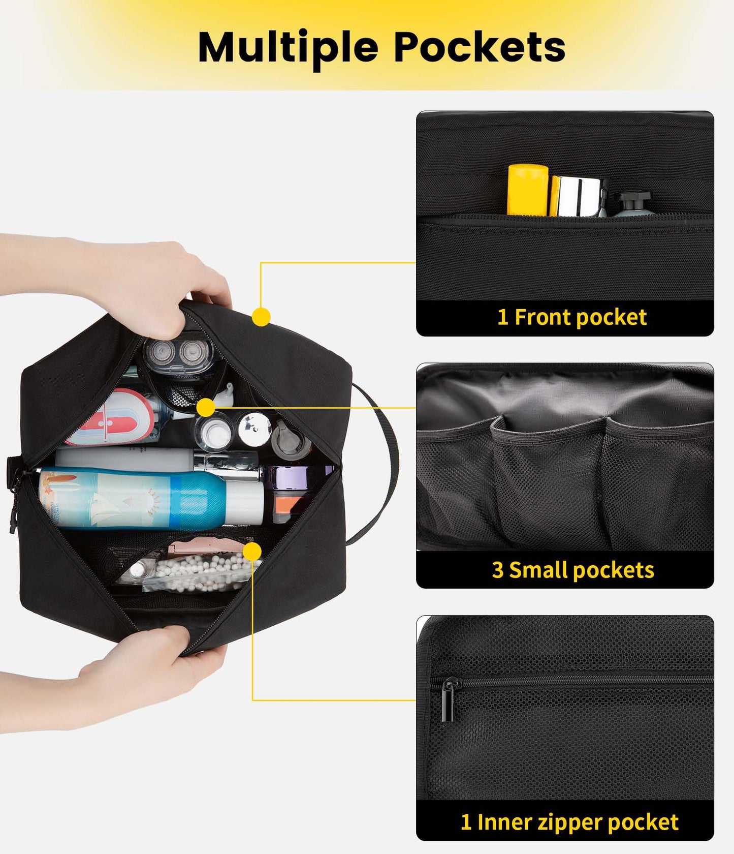 Vorspack Travel Toiletry Bag for Men - Large Toiletries Bag Water Resistant Hanging Travel Bag for Travel Toiletries Accessories - Black