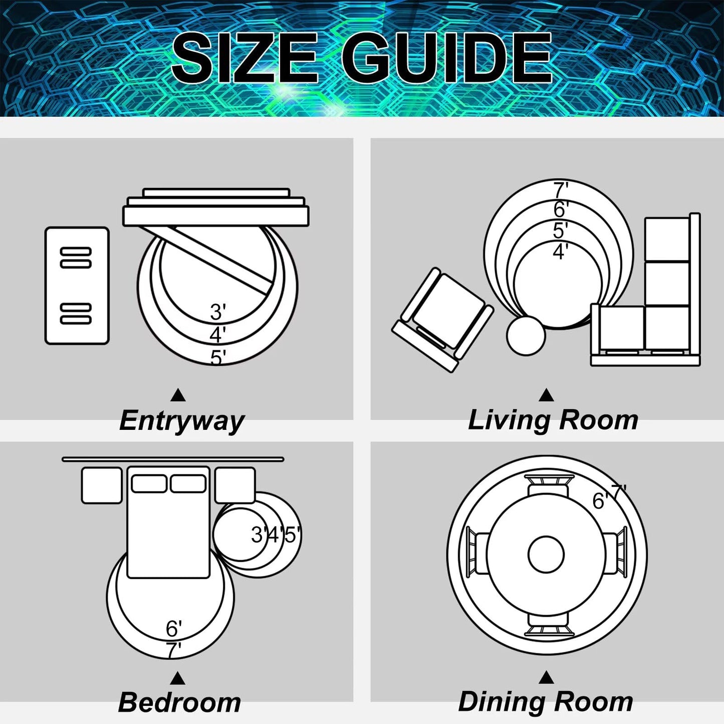 DJNEAR Geometric Round Rug 6ft 3D Honeycomb Circle Area Rugs Modern Aesthetic Carpet Living Dining Room Bedroom Throw Rugs Floor Mat Doormat Home Decor, Teal