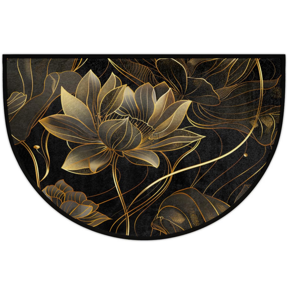 Lotus Golden Half Round Door Mat Semi Moon Rug Fireplace Carpet Area Rugs