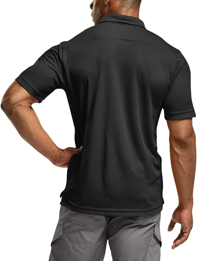 CQR Men's Quick Dry Tactical Polo Shirt, Lightweight Breathable Performance Polo, Short Sleeve UPF 50+ Outdoor Golf Shirt, Frost Essential Black, Large