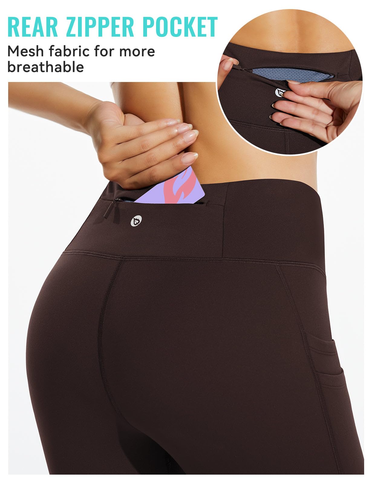 baleaf Women's Fleece Lined Leggings Water Resistant Thermal Winter Warm Tights High Waisted with Pockets Running Gear Dark Brown XS