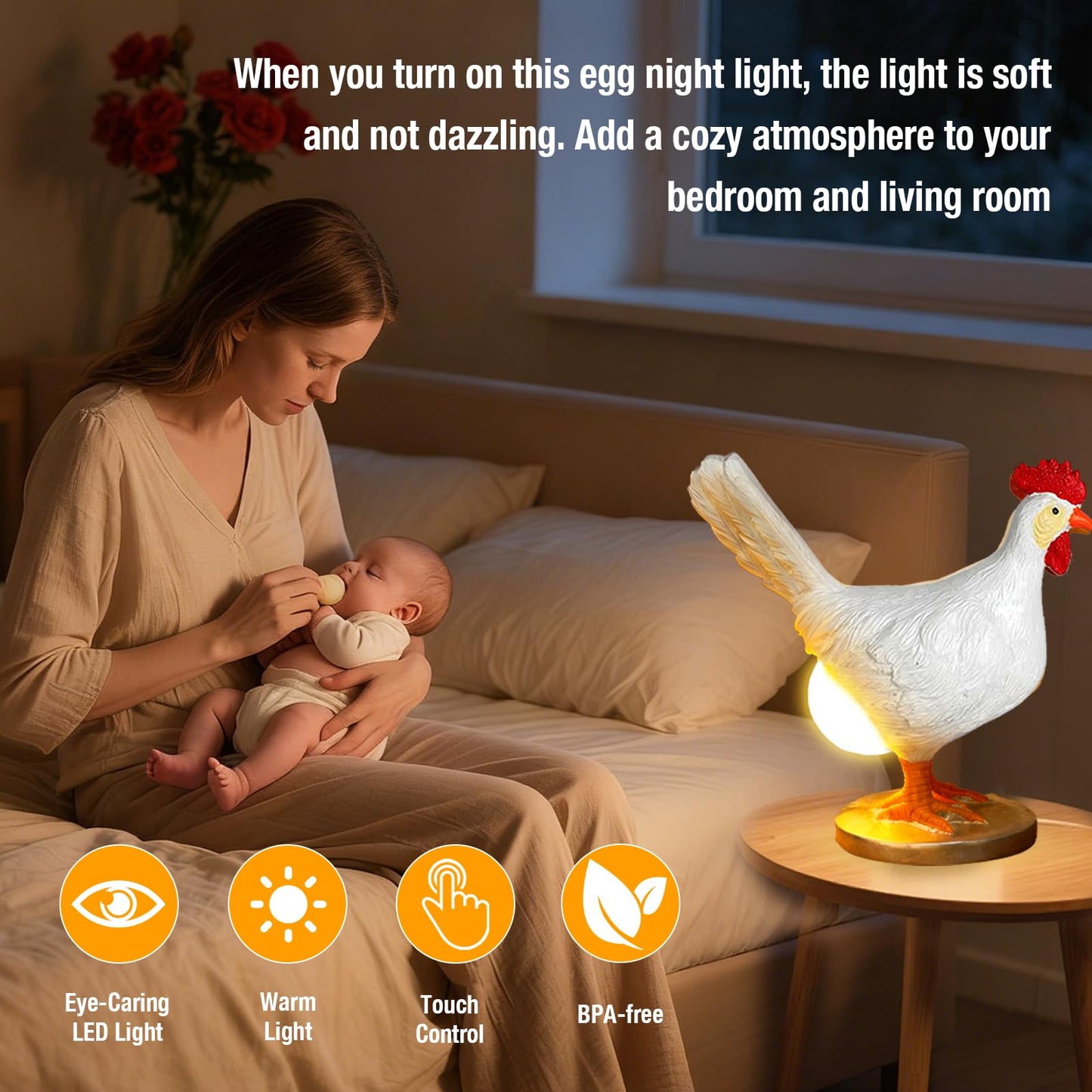 ZXBLAQ Chicken Egg lamp Resin LED Egg Night Light Lifelike Rooster Lamp with Bulb Funny Gifts for Easter Christmas Birthdays