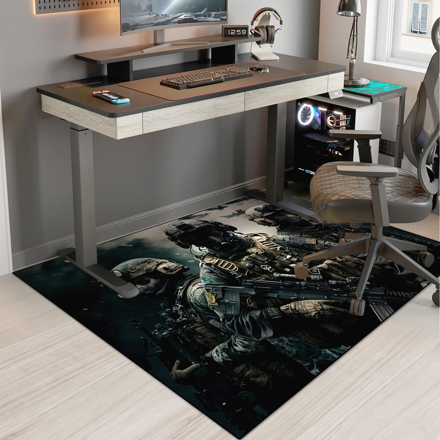 Shooting Game Rug Teen Boys Carpet with Battle Games Element Decoration Mat, War Game Rugs for Boy’s Bedroom Living Room Playroom, Non-Slip Children Gaming Area Rugs (Threesome, 79" x 59")