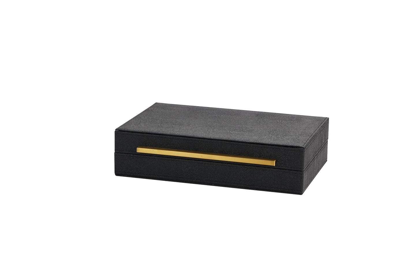 Kingflux Black Shagreen Leather Decorative Box, Storage Box Jewelry Organizer, Woment&Men's Accessory Organizer With Matt Golden Stainless Steel Handle (Black)